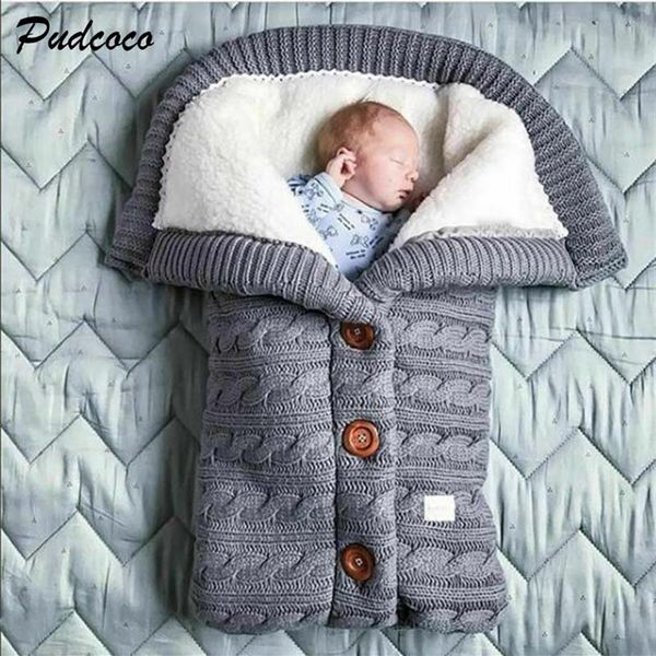 

2019 brand newborn baby winter warm sleeping bags infant button knit swaddle wrap swaddling stroller wrap toddler blanket181i