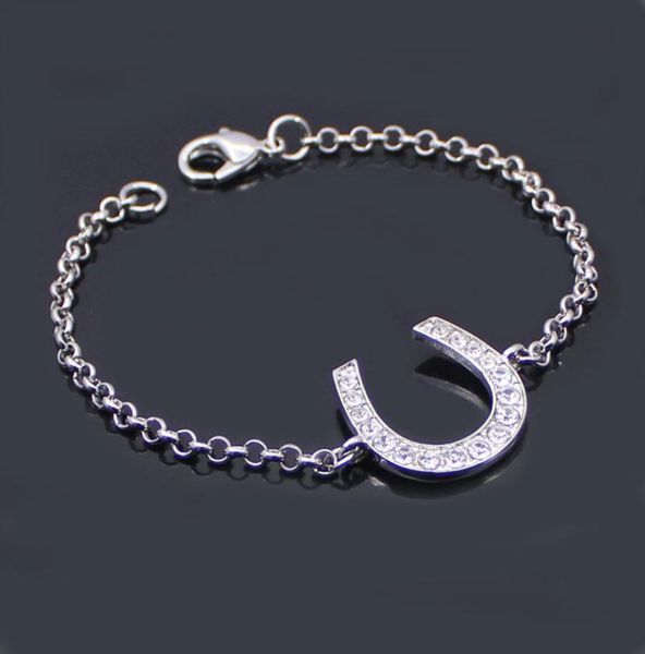 

lead and nickel link chain bracelet horse shoe bracelets equestrian horseshoe jewelry decorated with bling white czech crysta5810897, Black