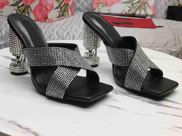 

5a ddg 5616410 polished patent calfskin rhinestones .5cm high heels slippers discount desinger shoes for women size 35-42 fendave, Black