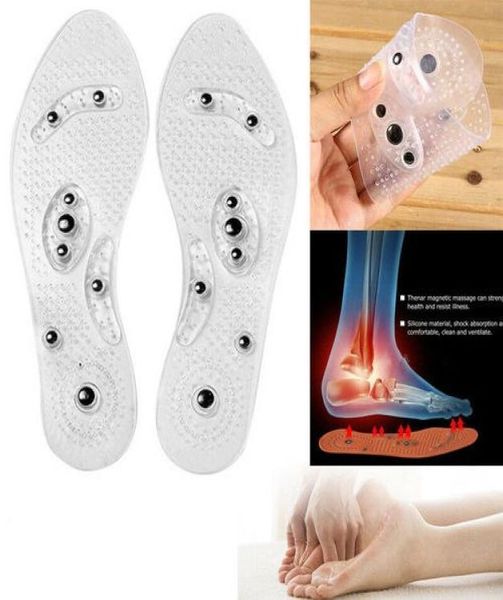 

silicone insoles magnetic therapy transparent massage foot weight loss slimming insole health care shoes pad sole whole dropsh3720036, White;pink