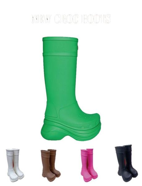 

designer rain boots cross triple s rubber round head luxury waterproof jointly women bootes european american fashion boots with thick soles, Black