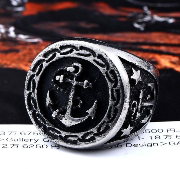 

316l stainless steel ring anchor biker men ring punk vintage finger gold anchor fashion jewelry8819822, Silver