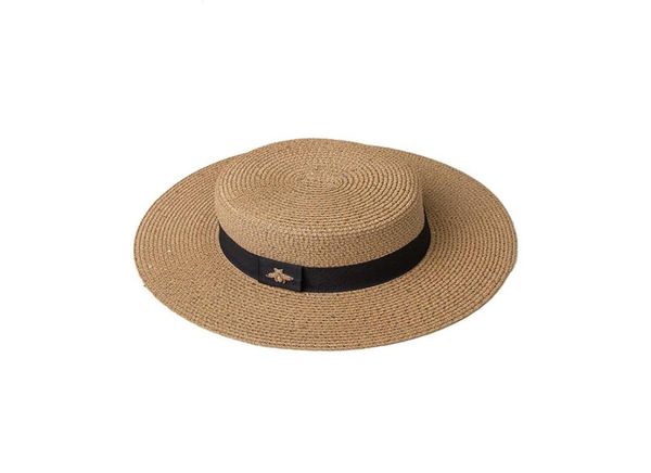 

straw hat ladies bee bow wide brim hats summer outing sunscreen sunshade european and american retro leisure allmatch 986104, Blue;gray