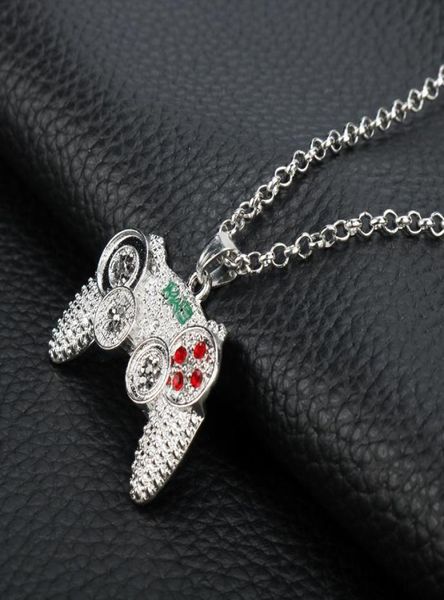 

pendant necklaces hiphop jewelry game console handle necklace gold chain crystal charms for children boys gifts9726459, Silver