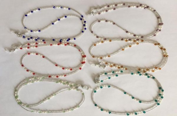 

6 pieceslot assorted colored fresh water pearl and glass beaded eyeglass necklace chain retainer holder1705495