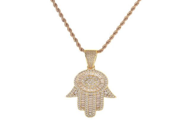 

iced out cubic zirconia bling fatima hand pendant necklace hip hop silver gold as gifts8087141