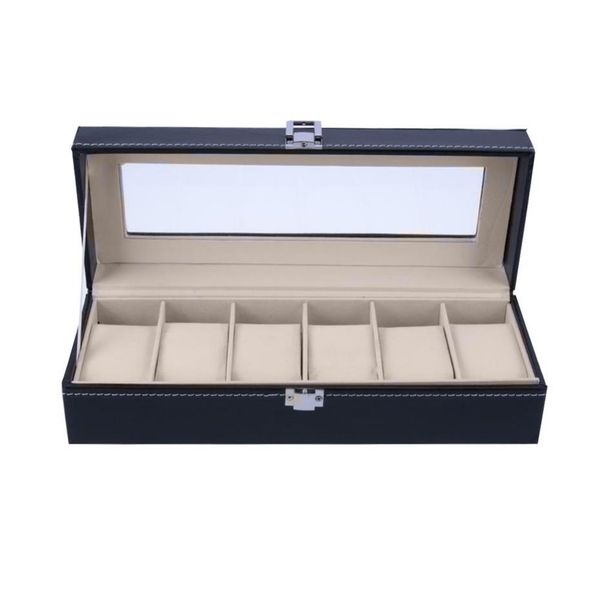 

watch boxes 6 slots wrist display case jewelry storage organizer box with cover watches holder organizer248s, Black;blue