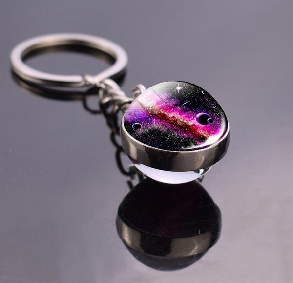 

glow in the dark solar system planet keyring galaxy nebula luminous keychain moon earth sun double side glass ball key chain8166489, Silver