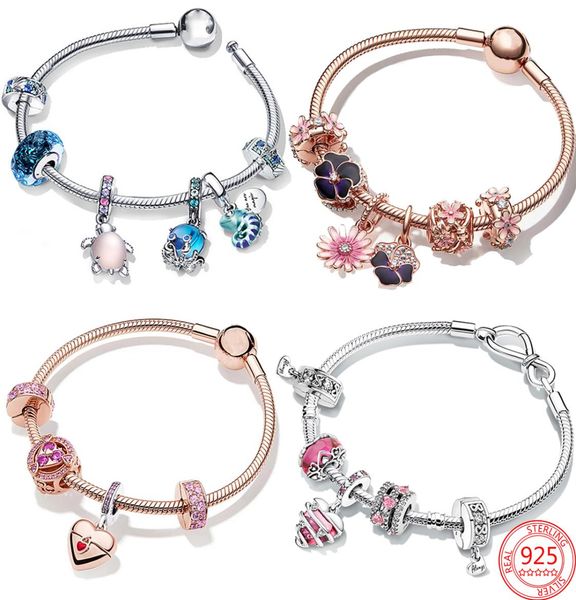 

new popular 925 sterling silver bracelet romantic pink air balloon heart travel passport p charm bracelet girls jewelry fashion accessories, Golden;silver