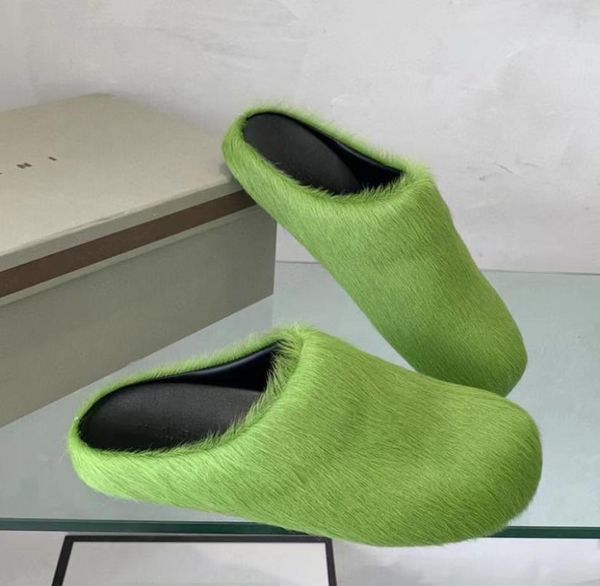 

horse fur slippers women luxury brand designer shoes round toe ladies slides horsehair outdoor factory footwear plus s5509822, Black