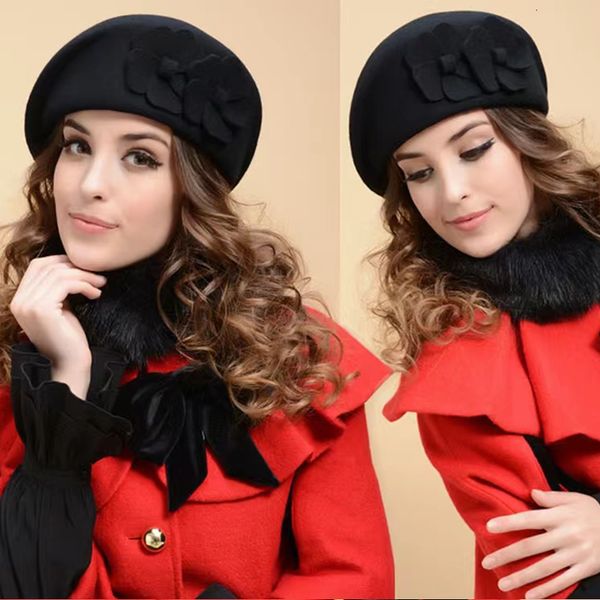 

berets 100 wool beret winter felt floral women french beanie fedora hat flower 230905, Blue;gray