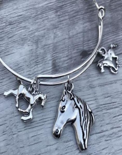 

vintage silver horse head charms expandable bracelet bangles for women fashion jewelry crafts adjustable accessories gift new6039030, Golden;silver
