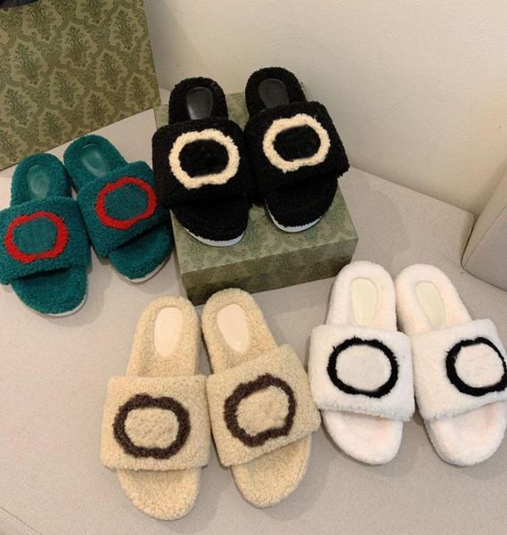 

classics autumn winter fur slippers womens warm slipper fashion luxurys designers furry slides gear flat bottom slide ladies girl 6621152, Black