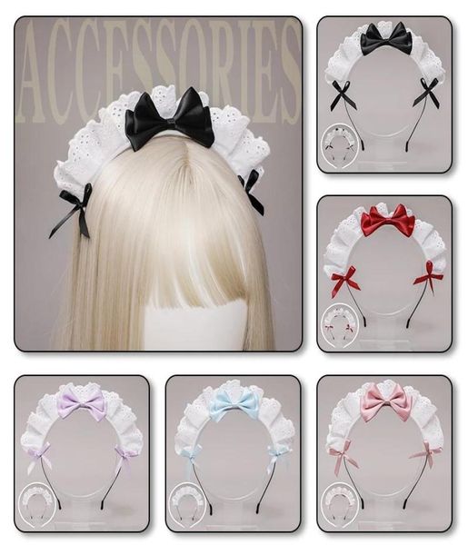 

japanese style ruffled lace bowknot hair hoop girls sweet cute lolita cosplay headband maid costume clothing hair accessories5342724, Silver