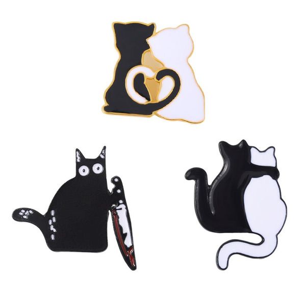 

black and white cat enamel pins hugging cats brooches cartoon cute animal backpack lapel custom badges jewelry gifts for friends, Gray