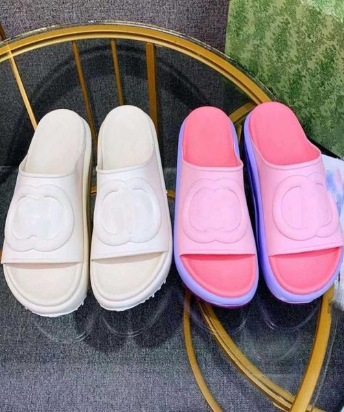 

fashion slipper women men luxury designer sandal lady slides platform wedge rainbows summer slippers for ladies brands dear rubber beach5643, Black