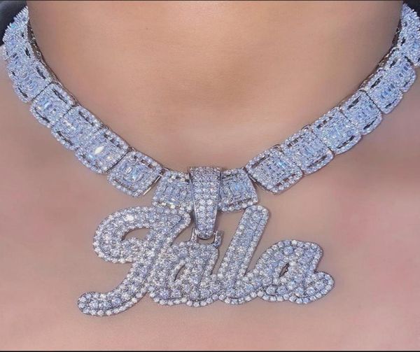 

uwin custom brush cursive letter pendant name necklace baguettes chain micro paved cz personalized hiphop jewelry2795127, Silver