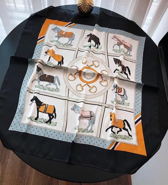 

7070cm samll silk 10 horse scarf women animal printed square air hostess neck scarves neckerchief90914013344600, Blue;gray
