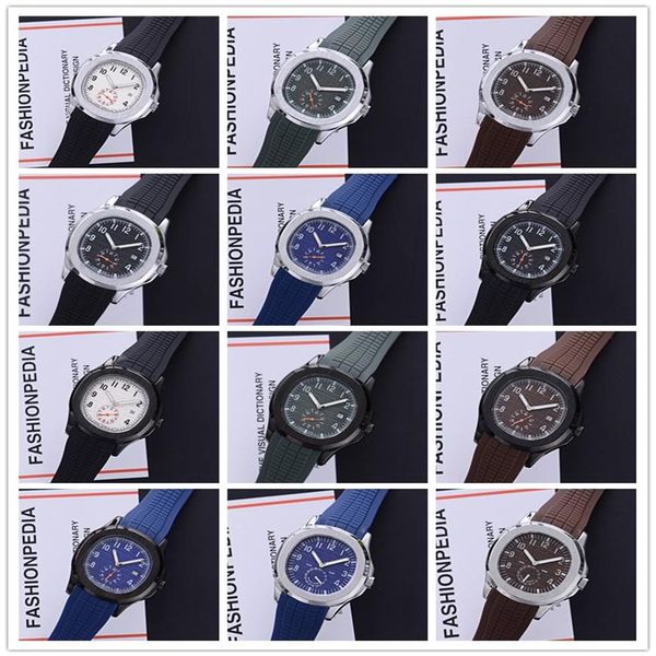 

new arrival sport 43mm quartz mens watch dail rubber strap with date wristwatches 17colors watches240s, Slivery;brown