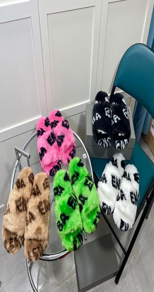 

designer luxury womens slippers ladies winter wool slides fur fluffy furry warm letters sandals comfortable fuzzy girl flip flop s4409429, Black