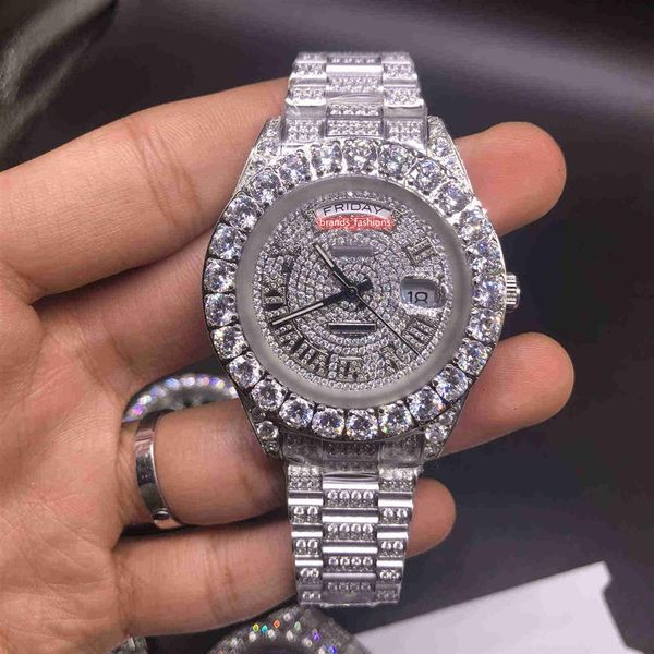 

automatic mechanical men's fashion watch diamond face watch prong set diamond wristwatch stainless steel diamond watches273u, Slivery;brown