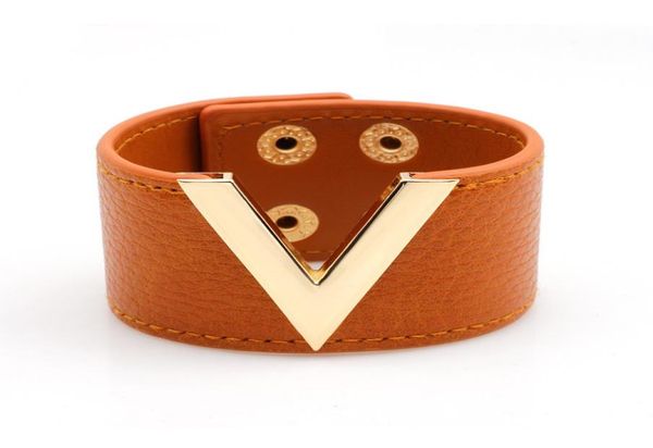 

fashion new wide leather bracelet fashionable ladies v shaped bangle 100 leather design luxury bracelet adjustable size3124588, Black