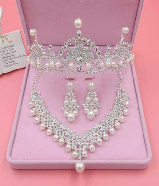 

earrings necklace luxury silver color wedding hair accessories pearl rhinestone tiaras crown bridal earring sets women jewelry9921099