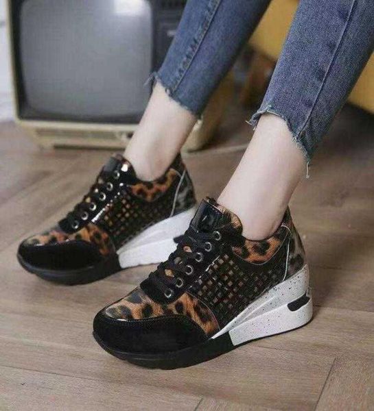 

2021 new spring and autumn leisure and comfortable leopard print front lace stitching round toe women039s sneakers y09079379025, Black