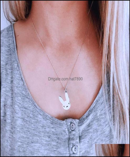 

pendant necklaces pendants jewelry bad bunny necklace with cute rabbit stainless steel hip hop women men drop delivery 2021 7fjv3050245, Silver