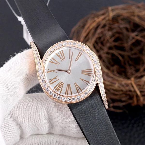 

new fashion diamond watch simple women's watch imported leather imported japanese quartz movement sapphire glass diameter 33m237y, Slivery;brown