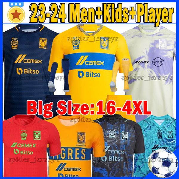 

xxxl 4xl gignac tigres uanl soccer jerseys liga mx champion version football shirts 2023 2024 goalkeeper j.p. vigon nico pizarro aquino piza, Black;yellow
