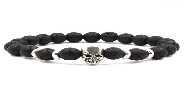 

skeleton charm bracelet 8mm lava stone bead diy essential oil perfume diffuser bracelets jewelry12270429, Black