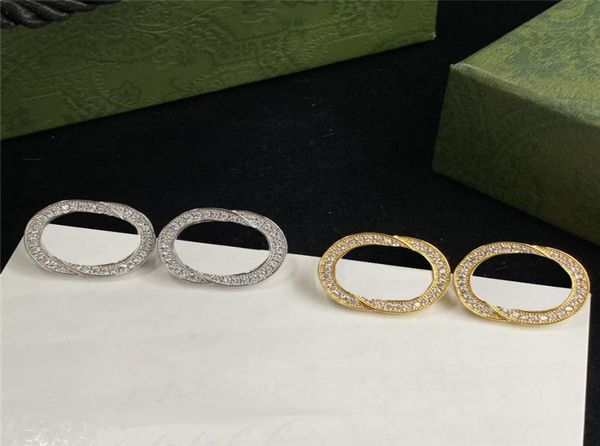 

stylish letters crystal charm earrings interlocking letter studs women golden silver danglers rhinestone designer eardrops with bo8571873