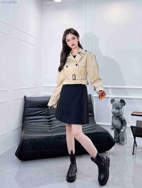 

women's fall lapel puffed sleeve double-breasted trench coat with belt, Black;brown