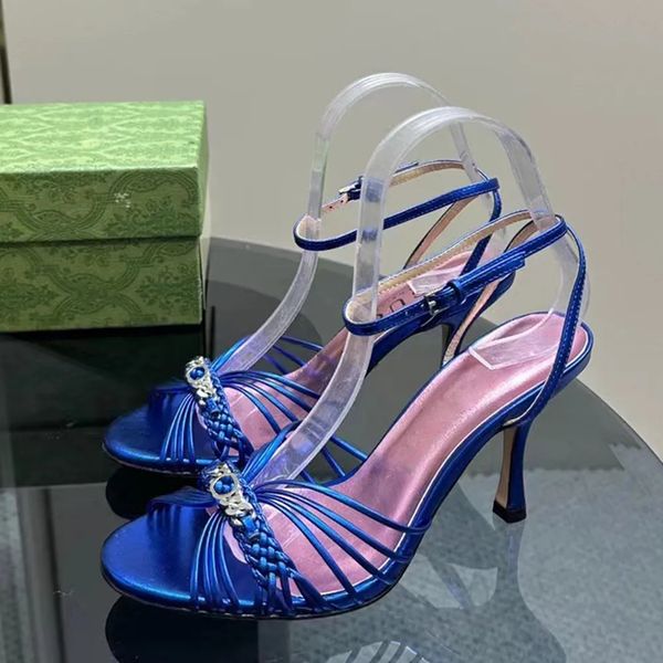 

customized hand woven stiletto sandals ankle strap gladiator pumps women's open-toe party evening dress shoes luxury designer high heel, Black