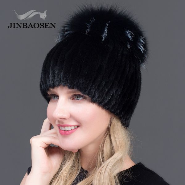 

beanieskull caps jinbaosen ski middle aged women in the winter mink fur women's knitted sweater hat fashion european and american style, Blue;gray