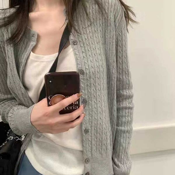 

designer fall rl pony ralph embroidery twisted knitting cardigan women's fried dough twists sweater coat thin top, White;black