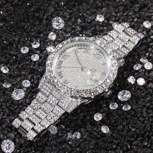 

mens watch full diamond iced out watch new fashion hip hop punk gold silver watch218d, Slivery;brown