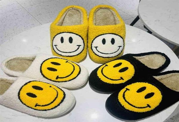 

vip face slippers winter womens fluffy fur decoration cotton flats shoes indoor happy slipper 2108212827569, Black