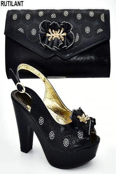 

latest design african women wedding shoes and bag set decorated with appliques women shoes and bags to match set party shoe l4454221, Black