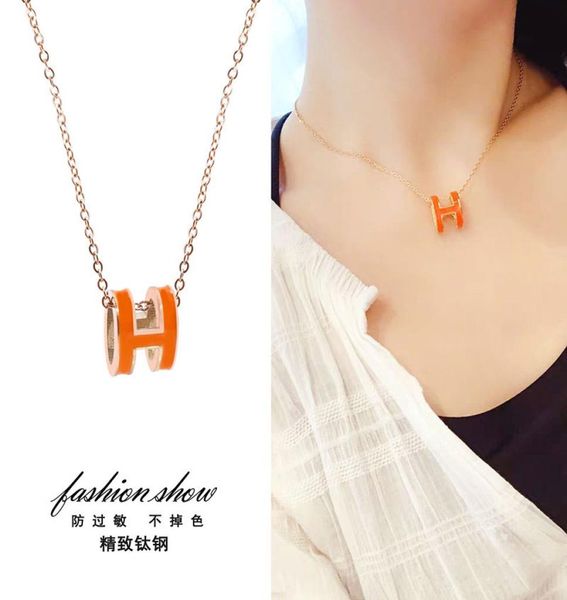 

tiktok h necklace female k gold titanium steel nonfading bone chain simple letter pendant tanabata gift1780194, Silver