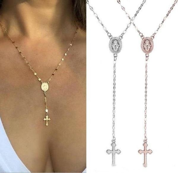 

new cross rosary necklace for women virgin mary virgin religious jesus crucifix pendant gold silver rose gold chains fashion jewel4062909
