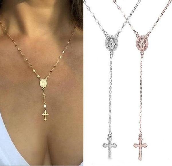 

new cross rosary necklace for women virgin mary virgin religious jesus crucifix pendant gold silver rose gold chains fashion jewel4062909