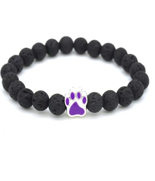 

10 colors dog paw 8mm black lava stone beads strand bracelet essential oil diffuser bracelets volcanic rock footprint beaded mki h1664122