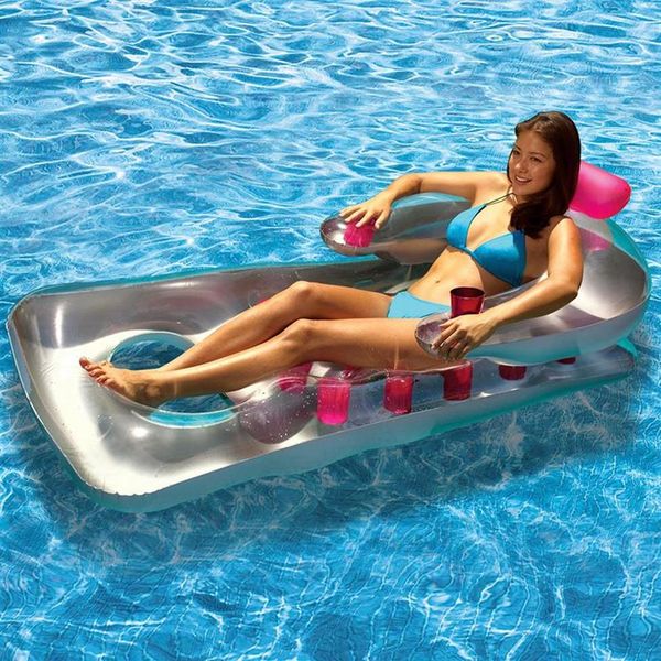 

inflatable floats & tubes summer water floating row air mattresses with 18 cup holders swimming pool lounger float relax chair bed259v
