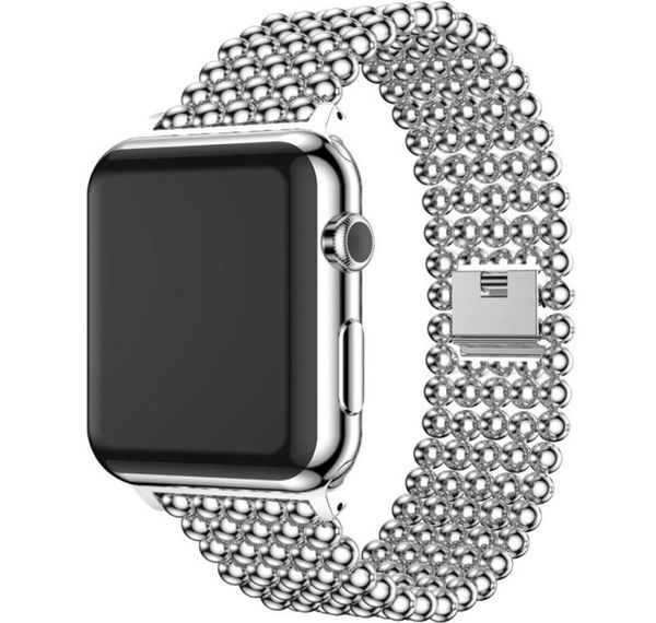 

watchband for apple watch 38mm 40mm 42mm 44mm band gold new luxury stainless steel beads for iwatch 2 3 4 5 series strap steel bra2381968, Black;brown