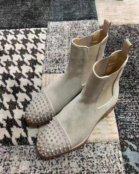

luxury ankle boots melon spikes flat boot classic men women suede calfskin rubber lug sole design casual booty motorcyc8770190, Black