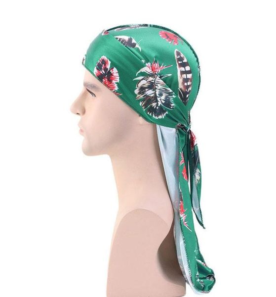

new flower print durags king durag turban bandanas stitching outside men durag headwear headband pirate hat hair accessories1070614, Blue;gray
