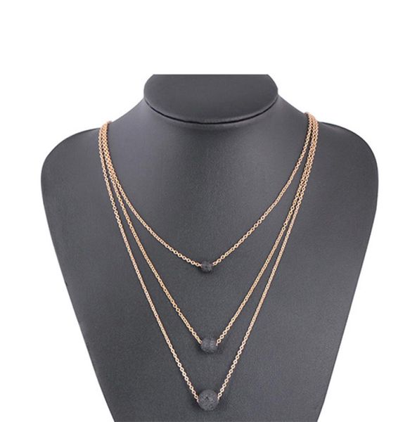 

8mm black lava necklace stone beads aromatherapy essential oil perfume diffuser multilayer necklace jewelry women8701468, Silver