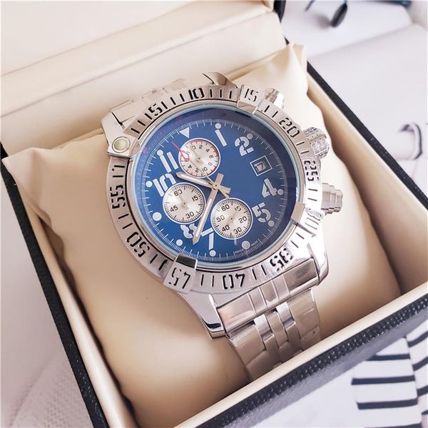 

luxury mens watches challenger series stainless steel band 48mm case sub dial works chronograph quarzt watches wristw2402, Slivery;brown